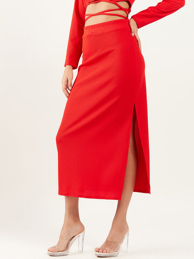 Athena Ribbed Straight Midi Skirt