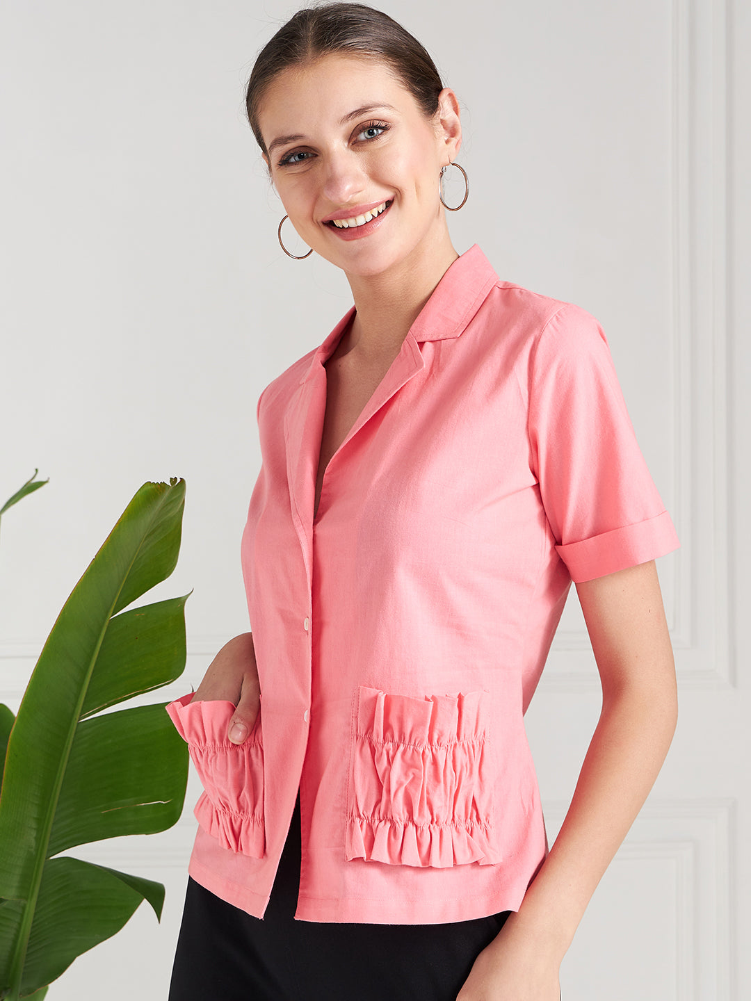 Athena Pink Lapel Collar Shirt Style Cotton Top - Athena Lifestyle