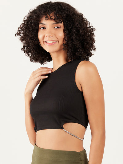 Athena Round Neck Cut-Out Detailed Fitted Crop Top