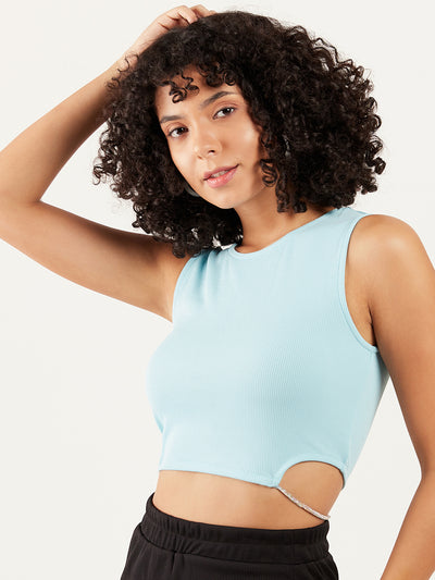 Athena Round Neck Cut-Out Detailed Fitted Crop Top