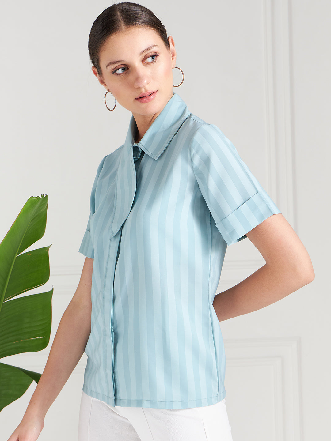 Athena Blue Striped Shirt Collar Shirt Style Top - Athena Lifestyle