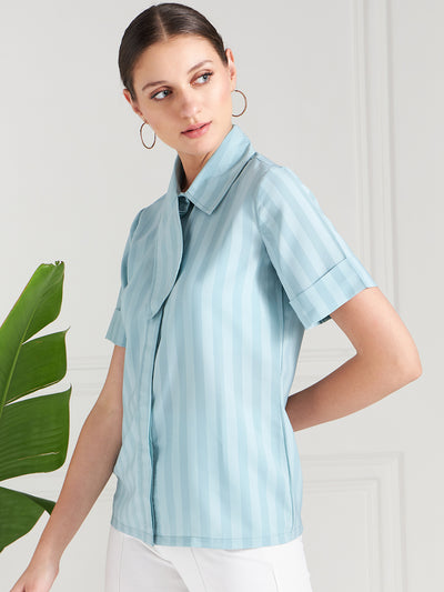 Athena Blue Striped Shirt Collar Shirt Style Top - Athena Lifestyle