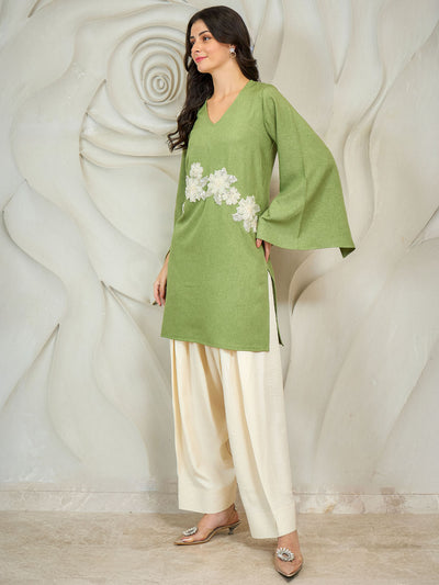 Women Floral Embroidered Linen Kurta with Palazzo