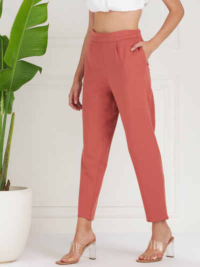 Athena Women Pink Relaxed Straight Leg Fit Pleated Trousers - Athena Lifestyle