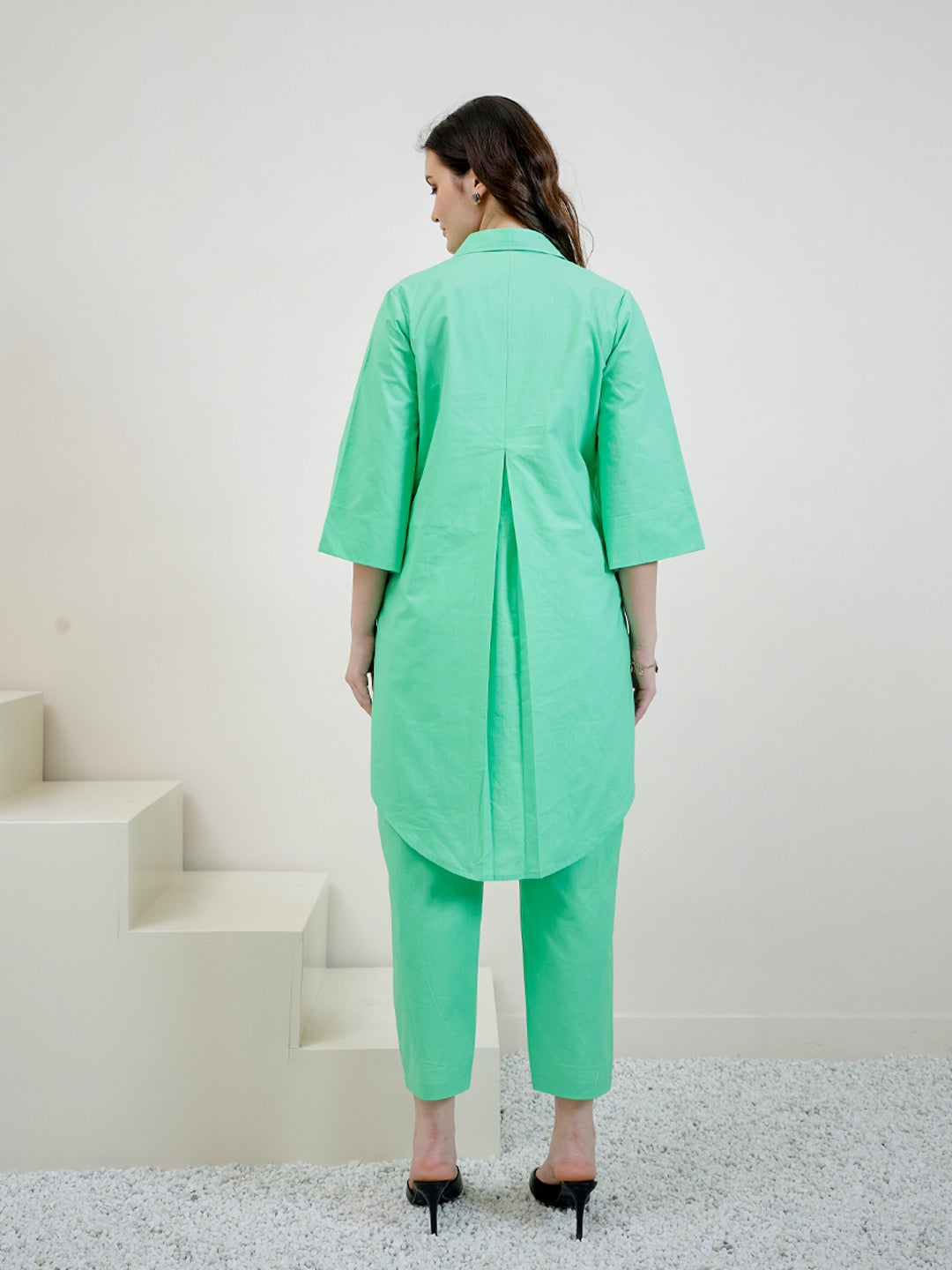 Women Solid Cotton Kurta with Trousers