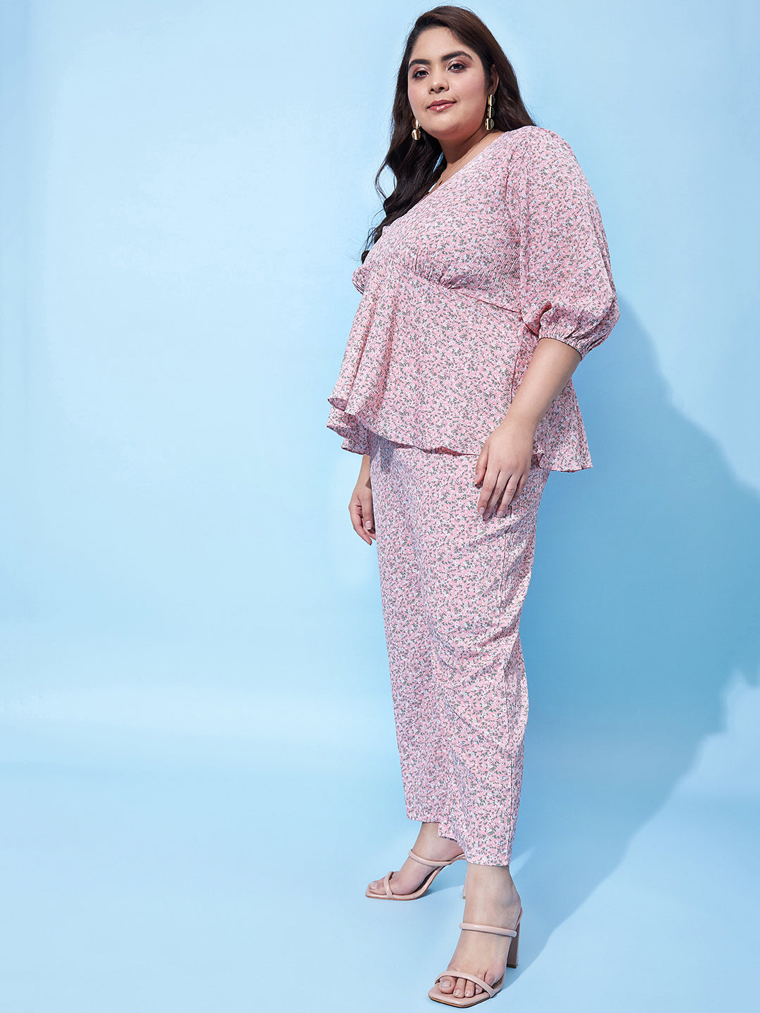 Athena Ample Plus Size Floral Printed Peplum Top With Trousers - Athena Lifestyle