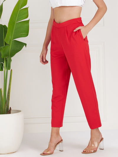 Athena Women Red Relaxed Straight Fit Trousers - Athena Lifestyle