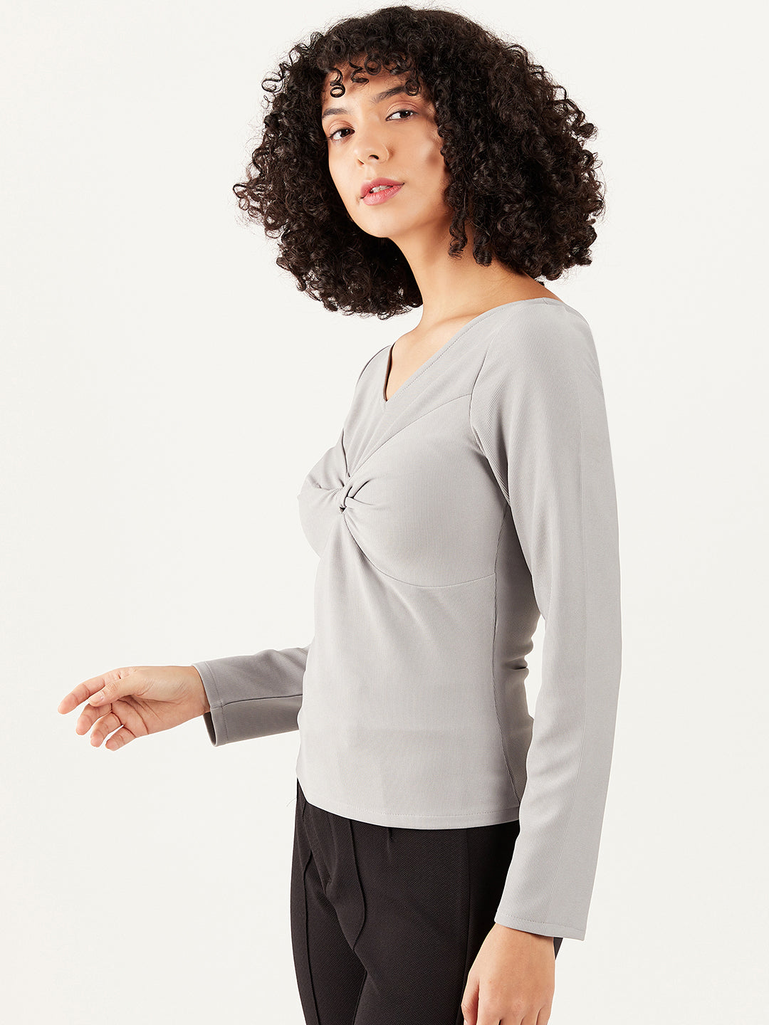 Athena V-Neck Long Sleeve Twisted Regular Top