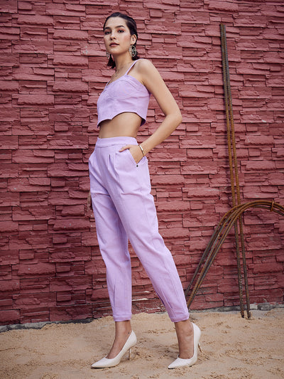 Athena Lavender Pure Cotton Denim Top With Trousers