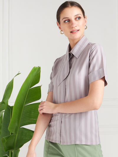 Athena Mauve Striped Shirt Collar Shirt Style Top - Athena Lifestyle