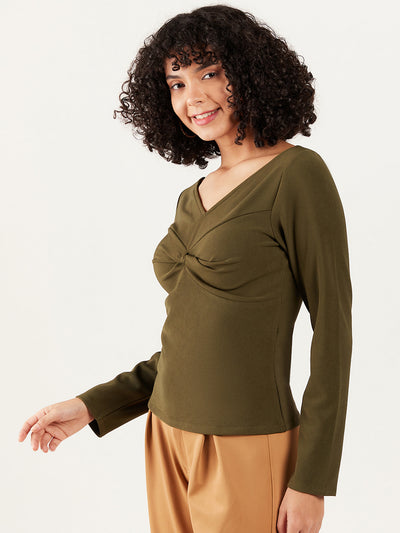 Athena V-Neck Long Sleeve Twisted Regular Top