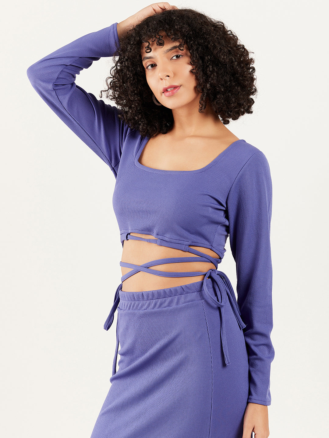 Athena Square Neck Waist Tie-Ups Fitted Crop Top