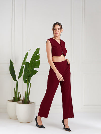 Athena V-Neck Crop Top With Trousers Co-Ords - Athena Lifestyle