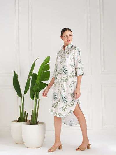 Athena Green Floral Printed Cotton Shirt Dress - Athena Lifestyle