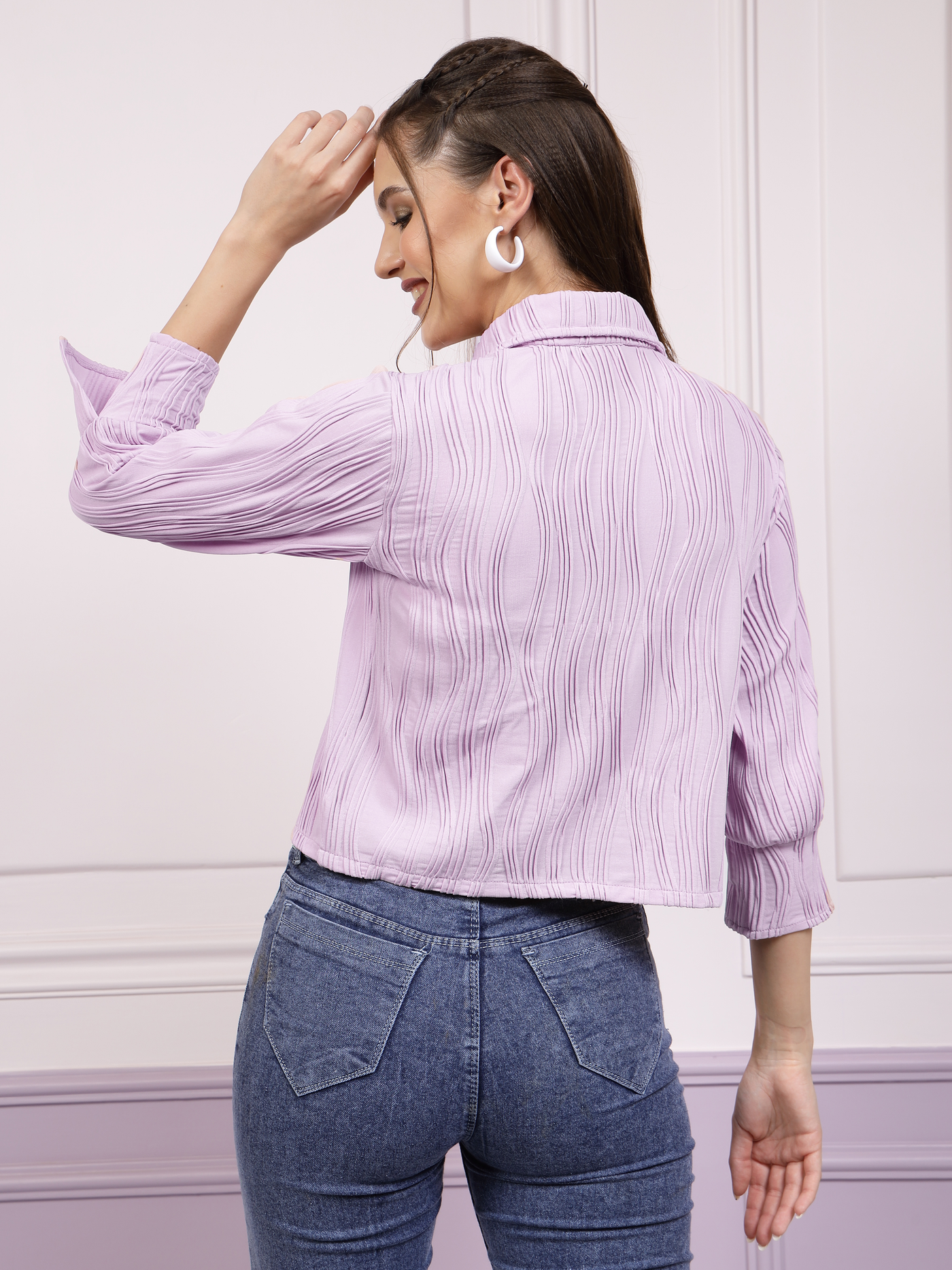 Athena Lavender Striped Shirt Style Top