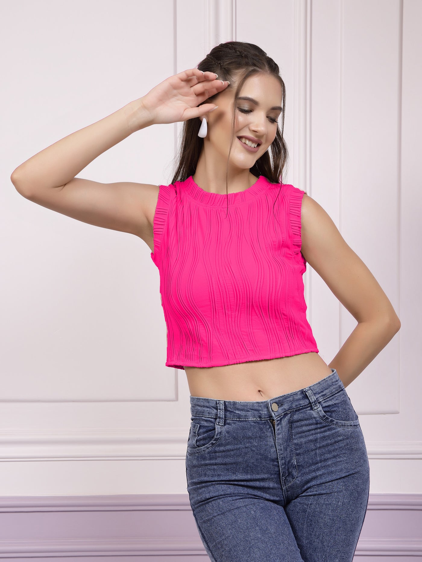 Athena Self Designed Round Neck Crop Top