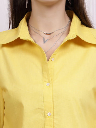 Athena Yellow High Low Cuff Cotton Shirt Style Top