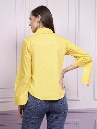 Athena Yellow High Low Cuff Cotton Shirt Style Top