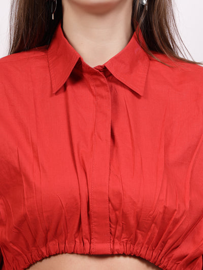 Athena Drop Shoulder Sleeves Cotton Shirt Style Crop Top