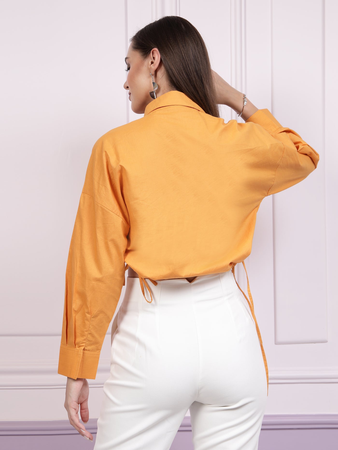 Athena Drop Shoulder Sleeves Cotton Shirt Style Crop Top