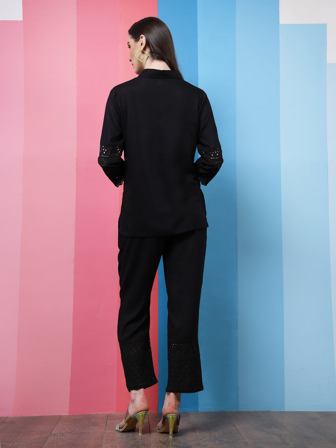 Athena Black Schiffli Shirt With Trousers