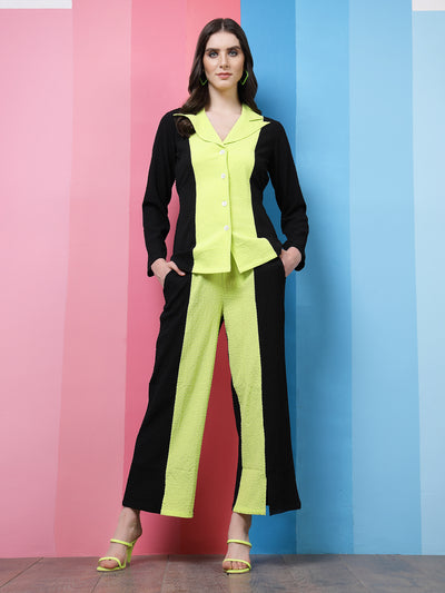 Athena Black Colourblocked Notched Lapel Collar Shirt With Trousers