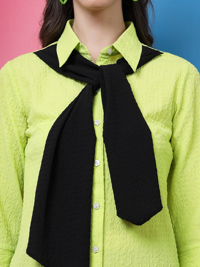 Athena Black & Green Self-Design Shirt Collar Shirt With Trousers & Scarf Co-Ords