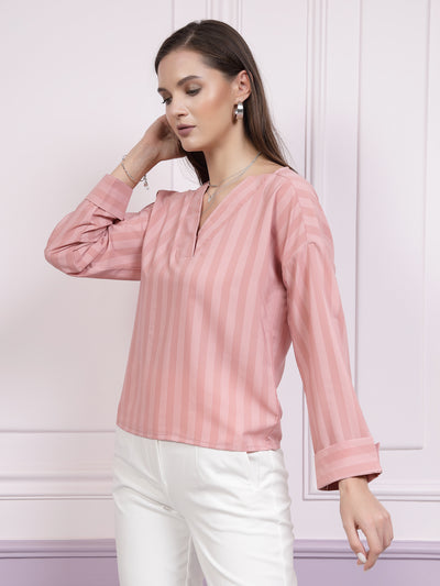 Athena Checked V-Neck Cuffed Sleeves Regular Top