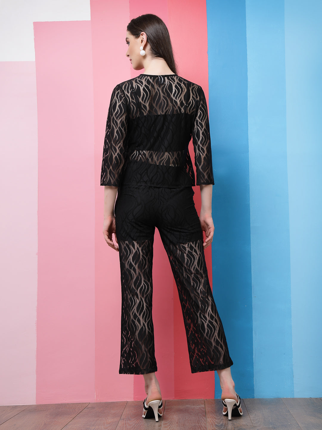 Athena Self Design Semi Sheer Top And Trousers