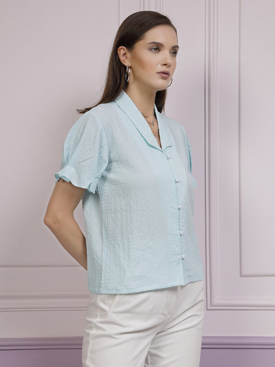 Athena Textured Puff Sleeve Shirt Style Top
