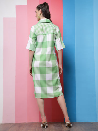 Athena Green Checked Linen Shirt Dress