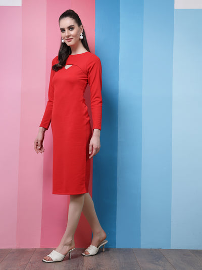 Athena Red Round Neck Sheath Dress