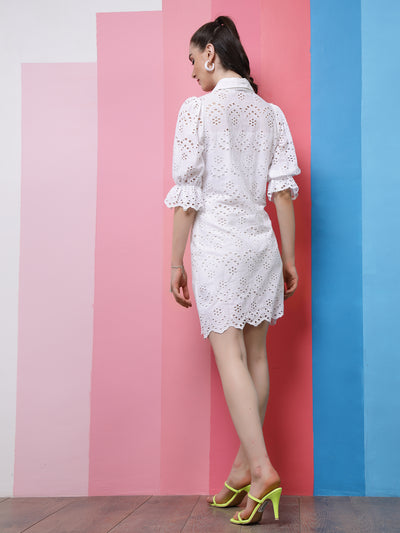 Athena White Shiffli Cotton A-Line Dress