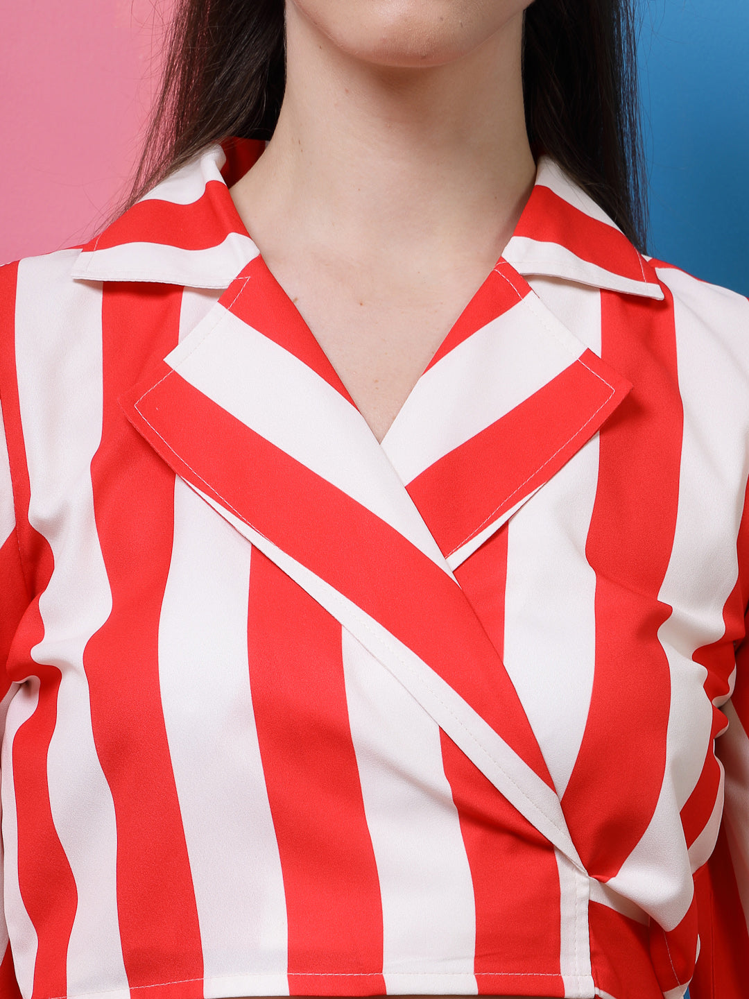 Athena Red & White Striped Lapel Collar Top With Trousers Co-Ords