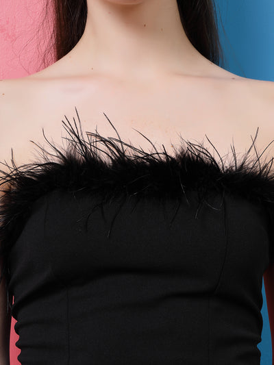 Athena Strapless Faux Fur Trim Tie-Ups Detail Tube Top