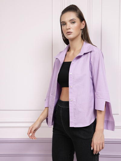 Athena Lavender High-Low Shirt Cotton Crop Top