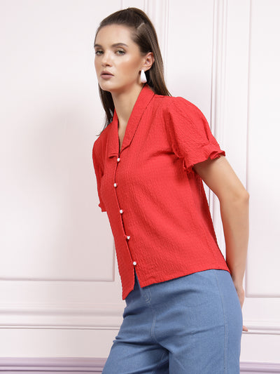 Athena Self Design Shirt Collar Shirt Style Top