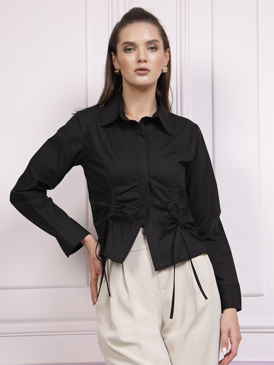 Athena Ruched Cotton Shirt Style Top