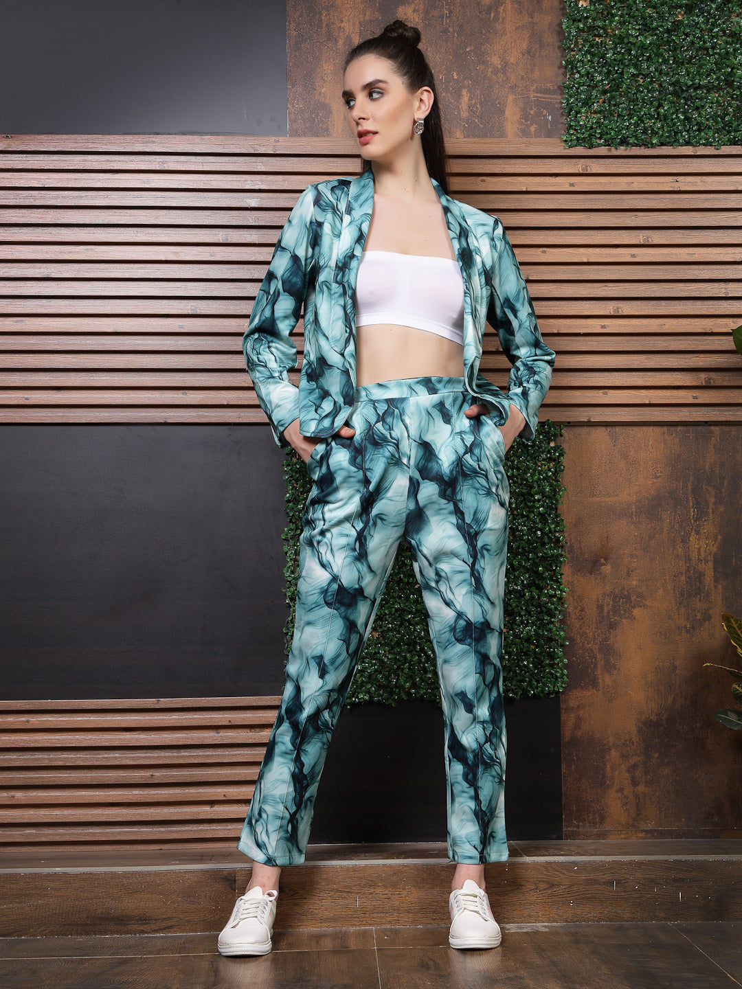 Athena Abstract Printed Blazer With Trousers Co-Ords
