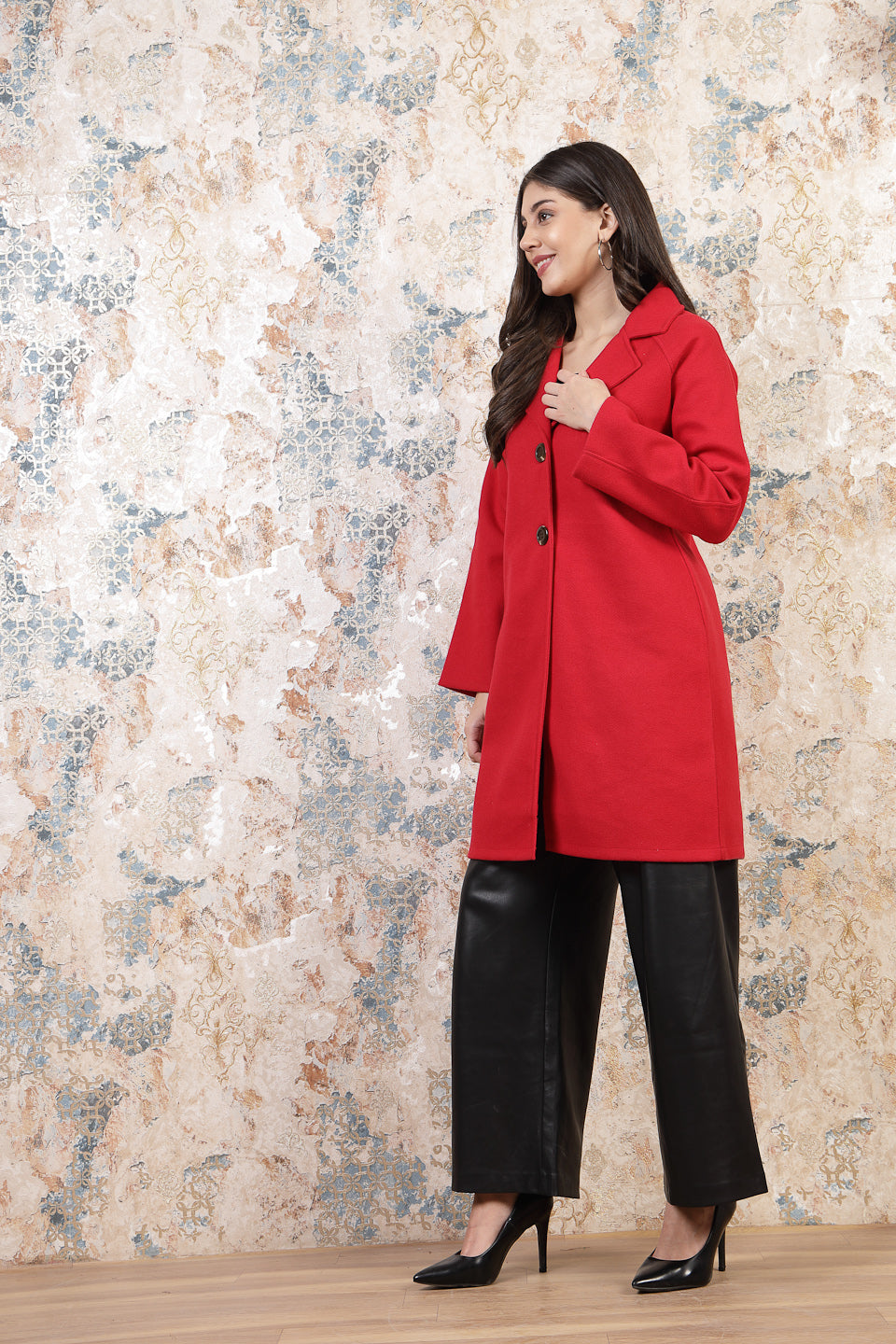 Athena Knee Length Notched Lapel Wool Overcoat