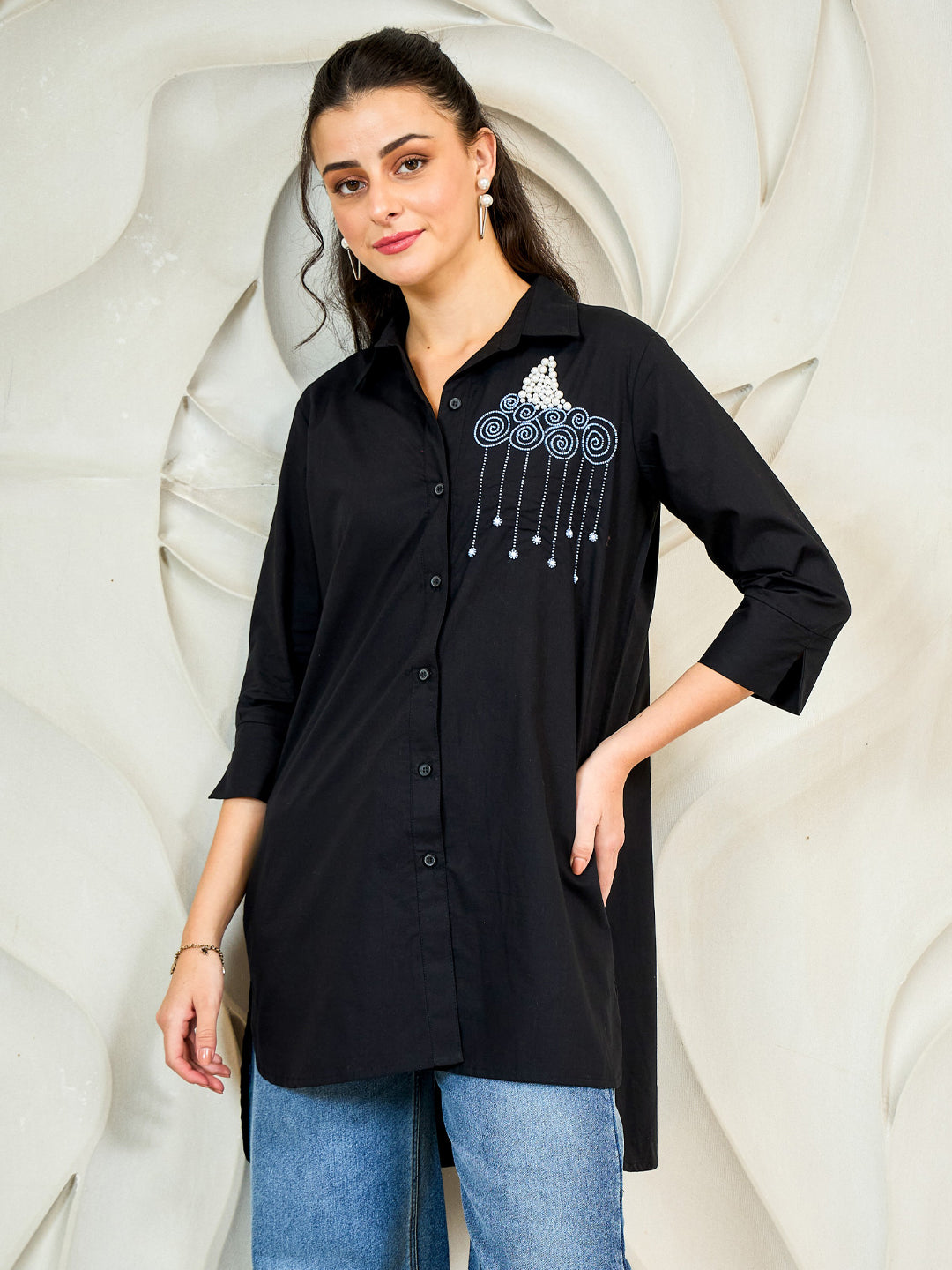 Shally Bhasin by Athena Pomegranate Embroidered Relaxed Fit Cotton Shirt