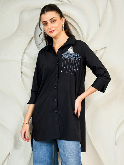 Shally Bhasin by Athena Pomegranate Embroidered Relaxed Fit Cotton Shirt