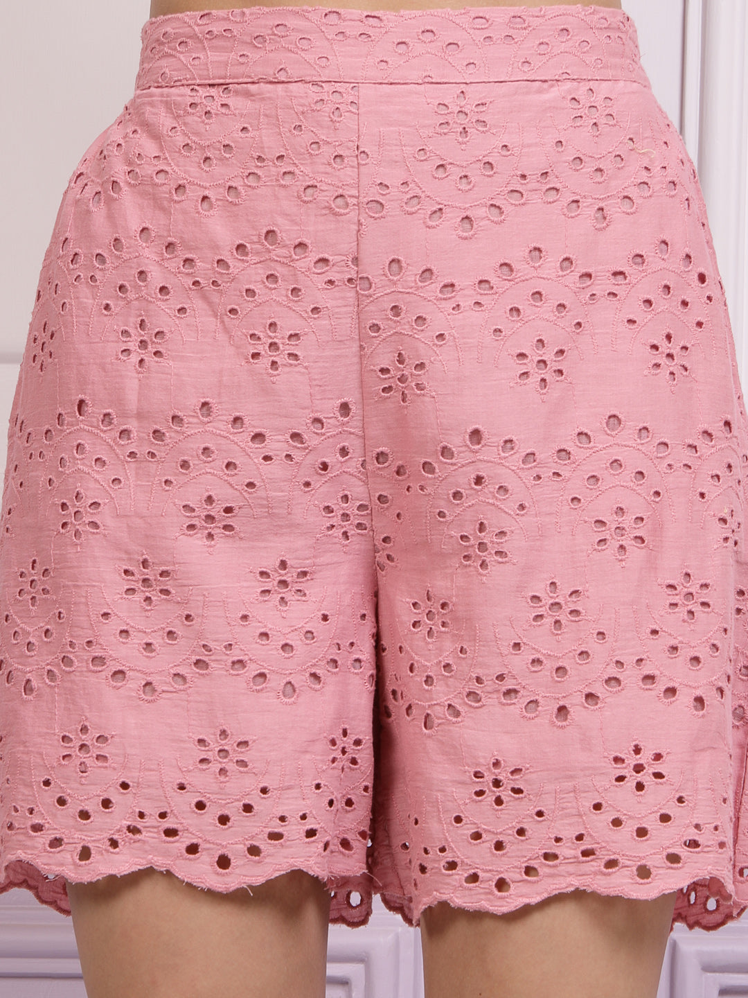 Athena Women Self Design Shiffli Cotton Regular Shorts