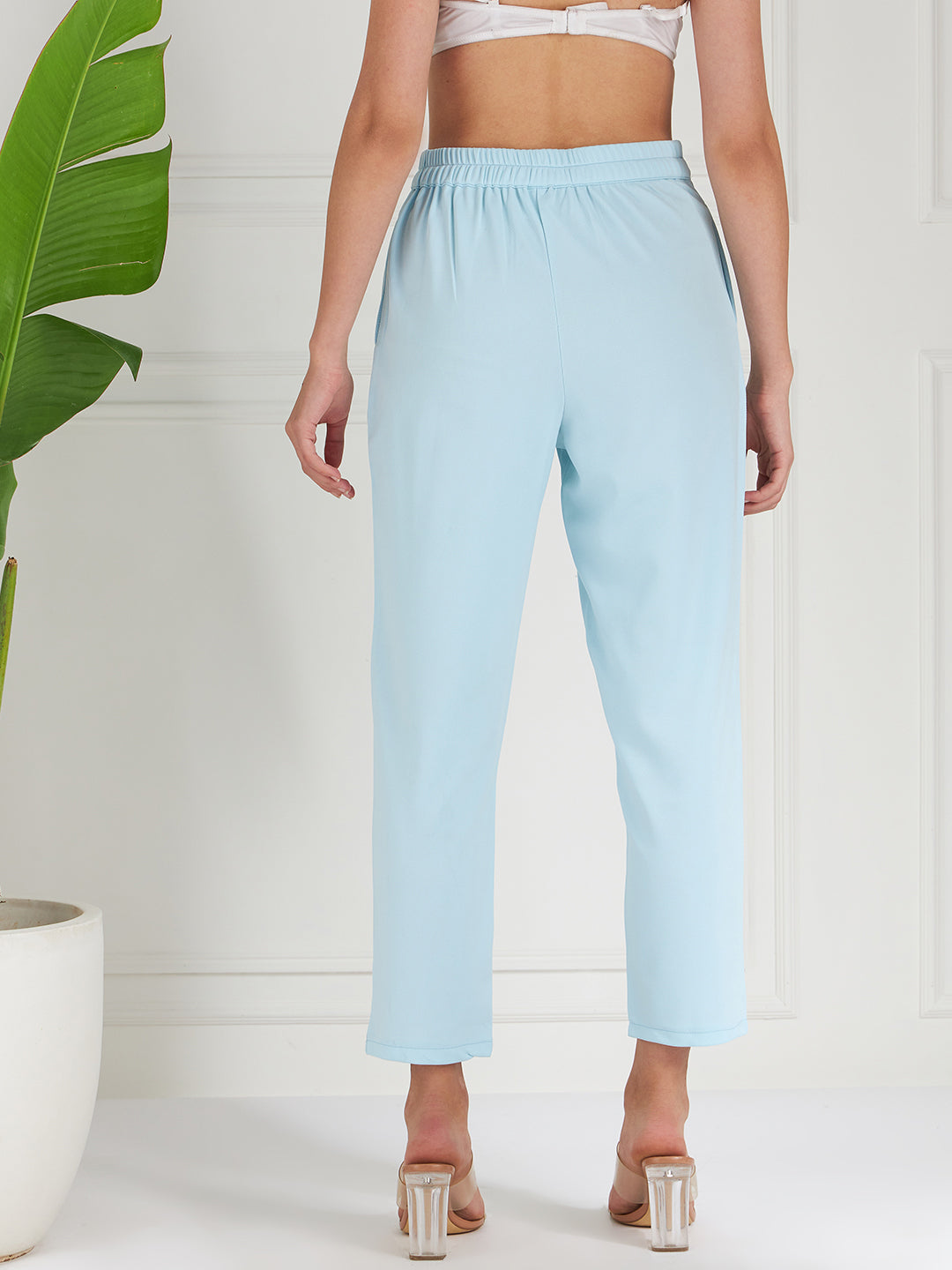 Athena Women Blue Relaxed Straight Leg Fit Pleated Trousers - Athena Lifestyle