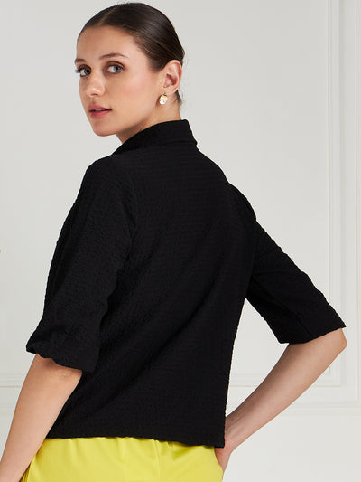 Athena Black Self Design Cowl Neck Shirt Style Top - Athena Lifestyle