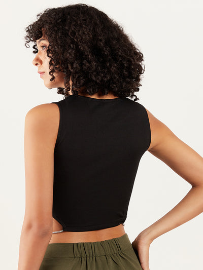 Athena Round Neck Cut-Out Detailed Fitted Crop Top