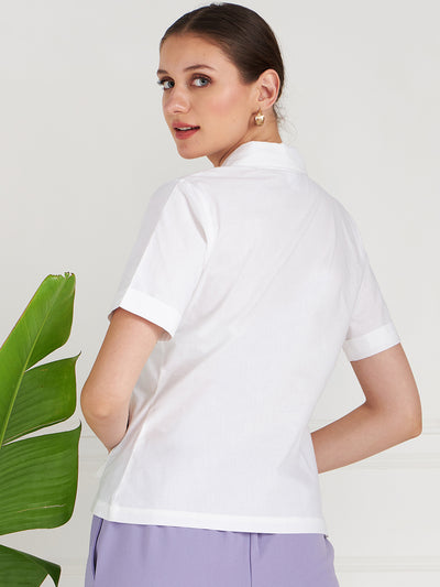 Athena White Lapel Collar Shirt Style Cotton Top - Athena Lifestyle