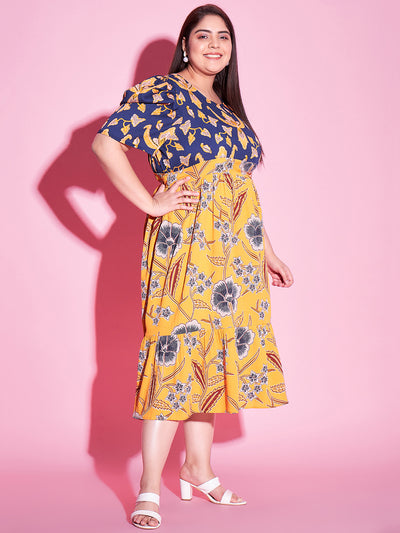 Athena Ample Plus Size Floral Printed Fit & Flare Midi Dress - Athena Lifestyle