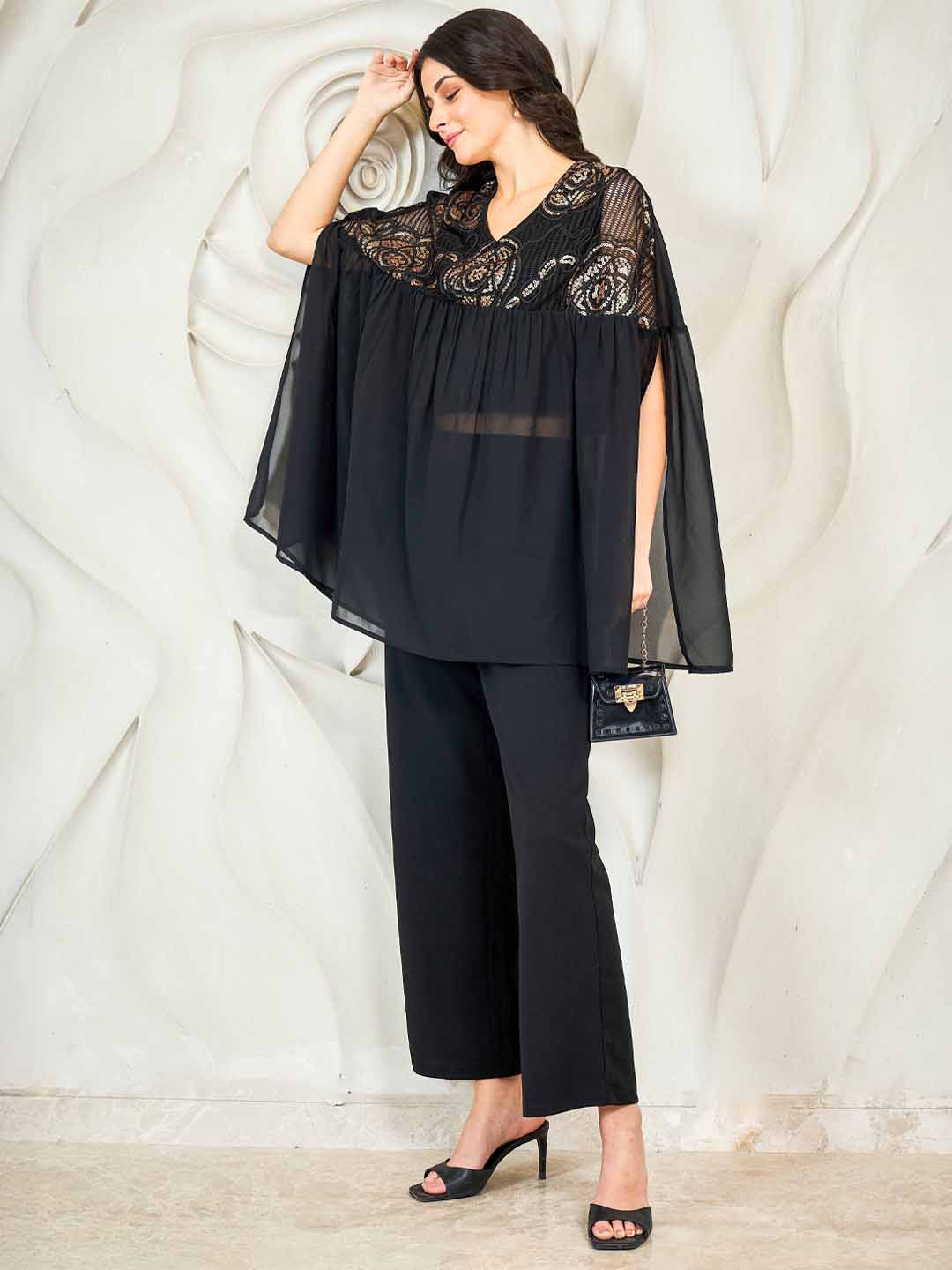 Shally Bhasin by Athena Embroidered Batwing Top With Trousers Co-Ords