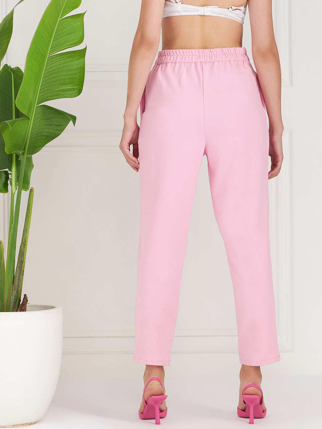 Athena Women Pink Relaxed Straight Leg Fit Pleated Trousers - Athena Lifestyle